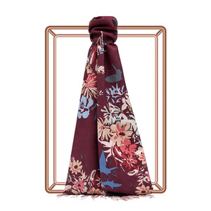 ipekevi - Mürdüm Güz Çiçekleri Desenli İpek Şal  ipekevi - Mürdüm Güz Çiçekleri Desenli İpek Şal