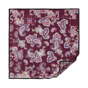 Mürdüm Patchwork Desenli Tensel Eşarp - Thumbnail