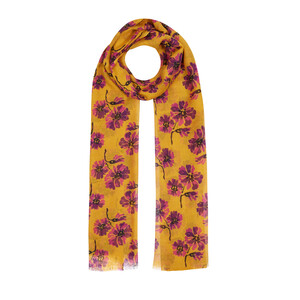 ipekevi - Mustard Violet Print Wool Silk Scarf (1)