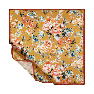 Mustard Yellow Blooming Garden Print Silk Twill Scarf - Thumbnail