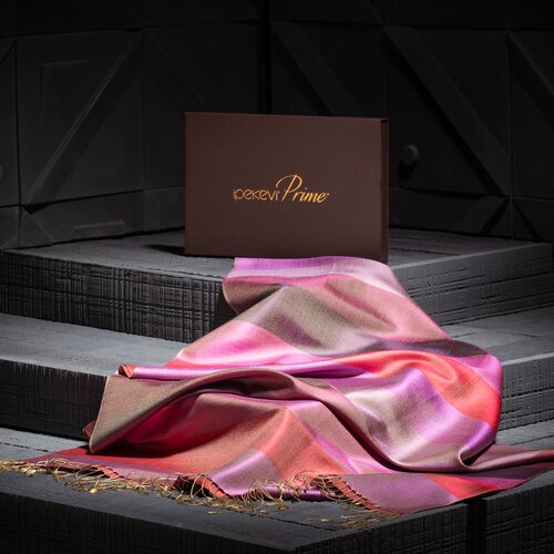 شال حرير فاخر ذو وجهين مخطط لون أحمر