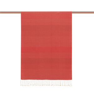 شال حرير فاخر ذو وجهين مخطط لون أحمر - Thumbnail