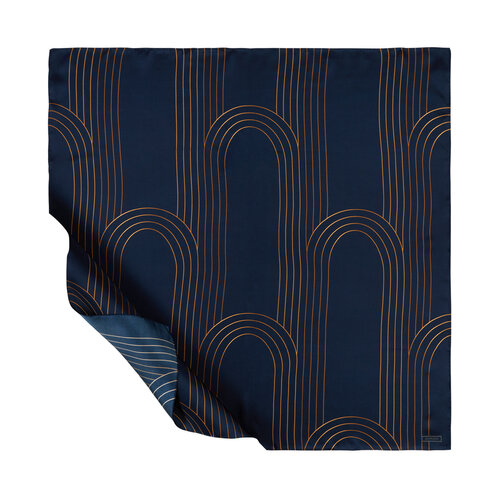 Navy Aqueduct Print Silk Twill Scarf