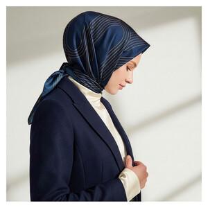 Navy Aqueduct Print Silk Twill Scarf - Thumbnail