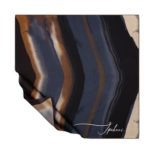 Navy Beige Dream Twill Silk Scarf - Thumbnail