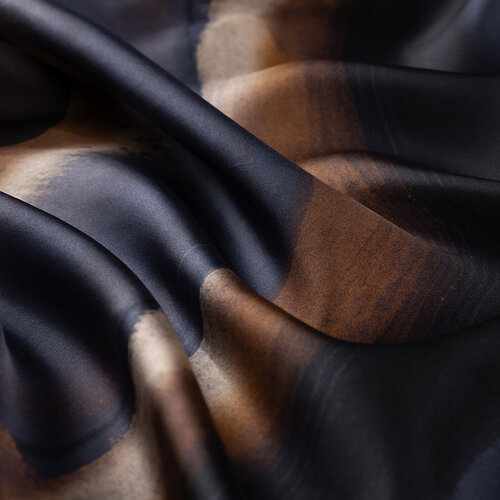 Navy Beige Dream Twill Silk Scarf