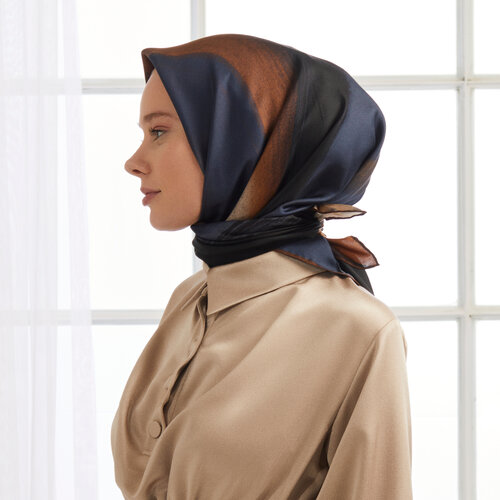 Navy Beige Dream Twill Silk Scarf