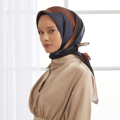 Navy Beige Dream Twill Silk Scarf