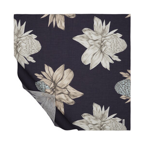 Navy Beige Ginger Flower Cotton Scarf - Thumbnail