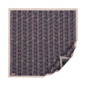 Navy Beige Monogram Print Tencel Scarf - Thumbnail