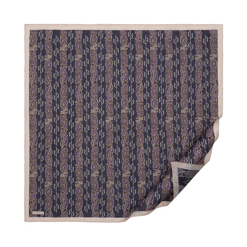 Navy Beige Monogram Print Tencel Scarf