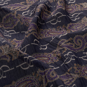 ipekevi - Navy Beige Monogram Print Tencel Scarf (1)