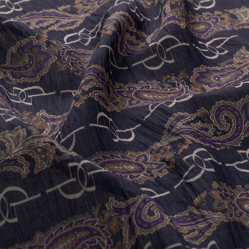 Navy Beige Monogram Print Tencel Scarf