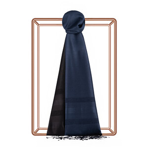 Navy Black Mono Striped Gradient Silk Scarf - Thumbnail