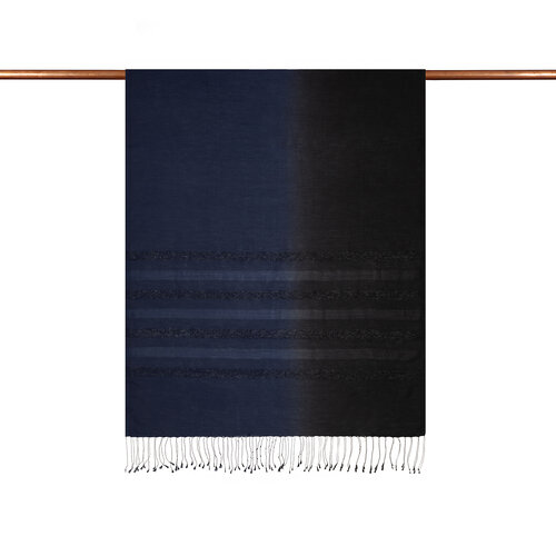 Navy Black Mono Striped Gradient Silk Scarf