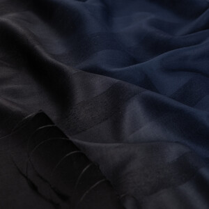 Navy Black Mono Striped Gradient Silk Scarf - Thumbnail