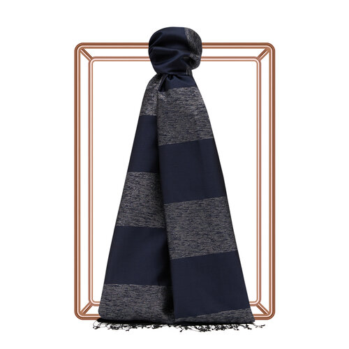 Navy Block Lurex Striped Silk Scarf