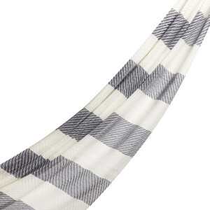 Navy Block Striped Linen Cotton Scarf - Thumbnail