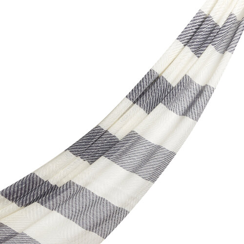 Navy Block Striped Linen Cotton Scarf