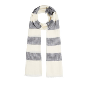 ipekevi - Navy Block Striped Linen Cotton Scarf (1)