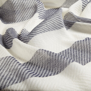 Navy Block Striped Linen Cotton Scarf - Thumbnail