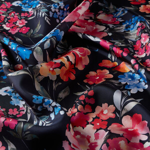 Navy Blooming Garden Print Silk Twill Scarf - Thumbnail