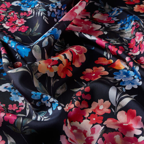 Navy Blooming Garden Print Silk Twill Scarf