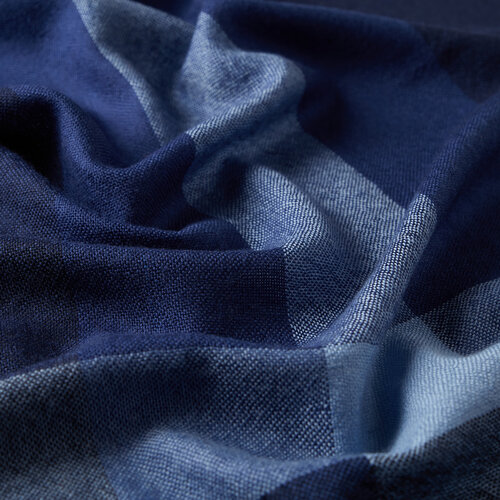 Navy Blue Block Pattern Wool Scarf Shawl