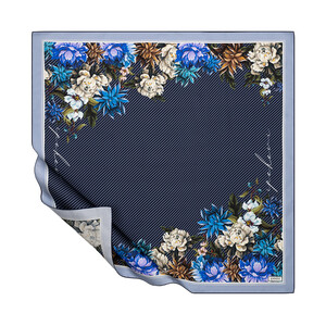 Navy Blue Eva Twill Silk Scarf - Thumbnail