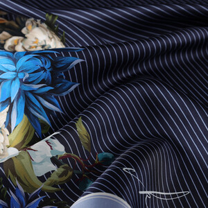 Navy Blue Eva Twill Silk Scarf - Thumbnail