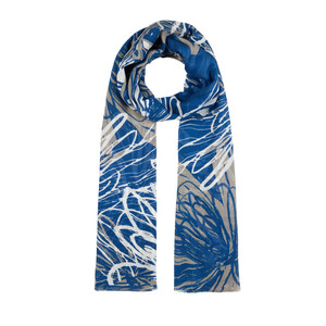 Navy blue Flower Shadow Print Modal Cotton Scarf - Thumbnail