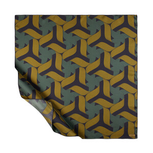 Navy Blue Green Ribbon Print Silk Twill Scarf - Thumbnail