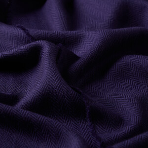 Navy Blue Herringbone Patterned Wool Scarf - Thumbnail