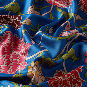 Navy Blue Lavinia Patterned Silk Scarf - Thumbnail
