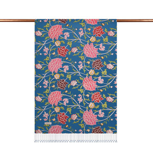 Navy Blue Lavinia Patterned Silk Scarf - Thumbnail