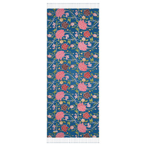 Navy Blue Lavinia Patterned Silk Scarf - Thumbnail