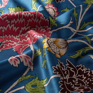 Navy Blue Lavinia Patterned Silk Scarf - Thumbnail