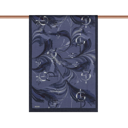 Navy Blue Mono Flow Print Tencel Scarf