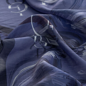 Navy Blue Mono Flow Print Tencel Scarf - Thumbnail