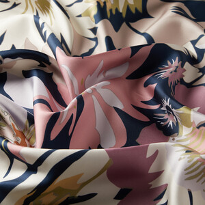 Navy Blue Nihavent Print Silk Twill Scarf - Thumbnail