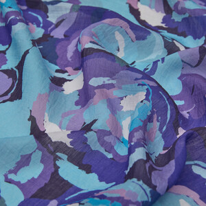 Navy Blue Soulful Blooms Tencel Print Scarf - Thumbnail