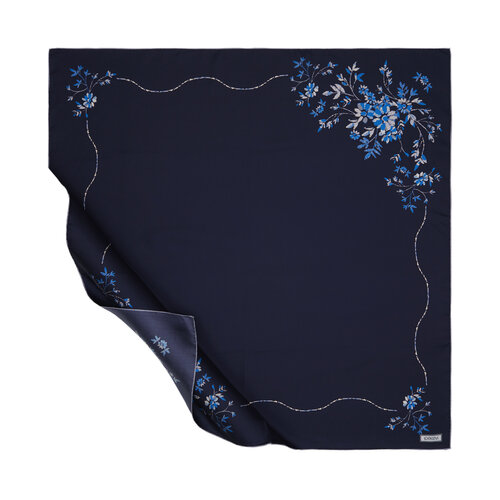 Navy Blue Vintage Frame Twill Silk Scarf