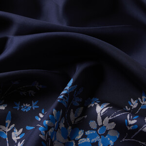  Navy Blue Vintage Frame Twill Silk Scarf - Thumbnail