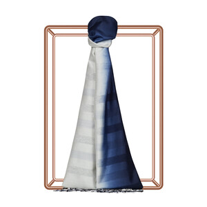 Navy Blue White Mono Blinds Gradient Silk Scarf - Thumbnail