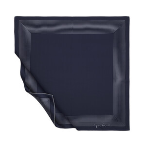 Navy Blue White Prive Twill Silk Scarf - Thumbnail