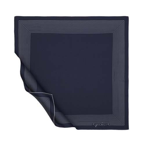 Navy Blue White Prive Twill Silk Scarf