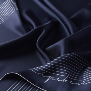 Navy Blue White Prive Twill Silk Scarf - Thumbnail