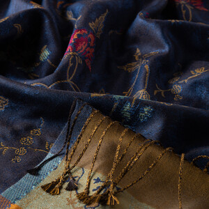 Navy Brocade Reversible Prime Silk Scarf - Thumbnail