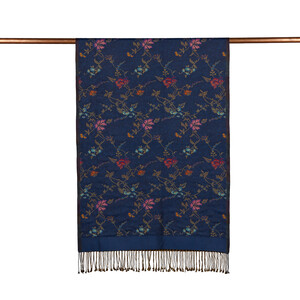 Navy Brocade Reversible Prime Silk Scarf - Thumbnail