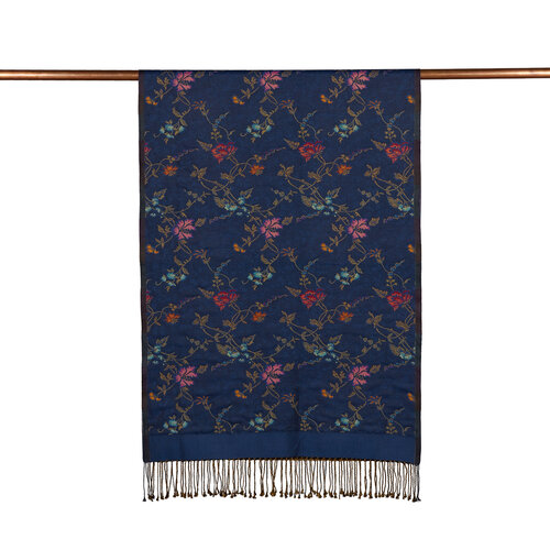 Navy Brocade Reversible Prime Silk Scarf